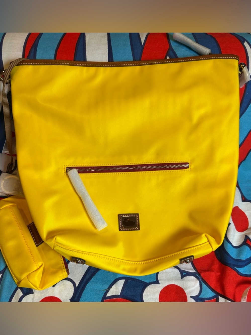 Dooney & Bourke Yellow Nylon Shoulder Bag with Tan Trim